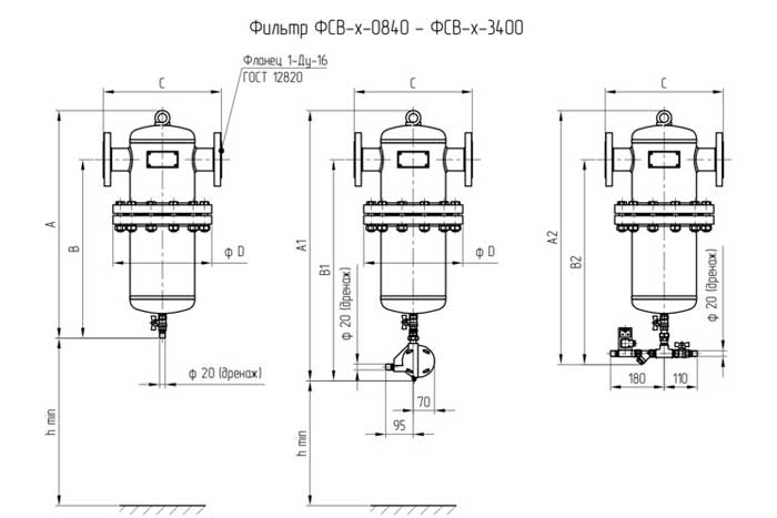 Рис.1. Общий вид фланцевых фильтров ФСВ-х-0840, ФСВ-х-3400