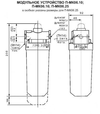 Размеры устройства П-МК06.10, П-МК06.16, П-МК06.25